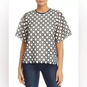 Tory Burch Black and White Boxy Blouse with Peter Pan Collar